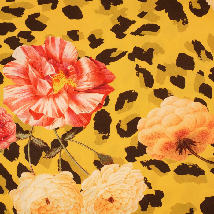 Viscose woven fabric - ROSES ON SPOTS / MANGO MOJITO (YELLOW)
