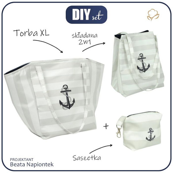 Torba XL z saszetką 2 w 1 - GRANATOWA KOTWICA  - zestaw do uszycia