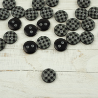 Plastic button with check small - black