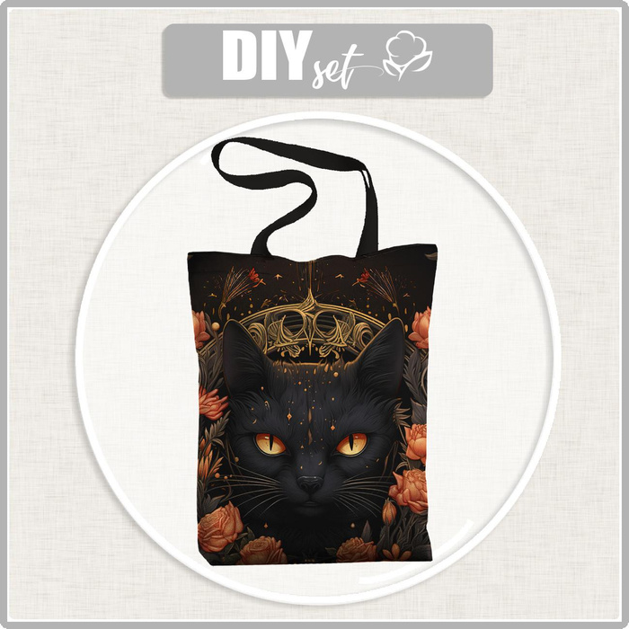 SHOPPER BAG - GOTHIC CAT - Waterproof woven fabric - sewing set