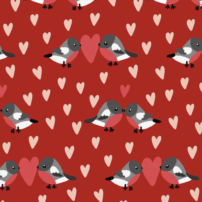 VERLIEBTE VÖGEL M. 2 / ROT (VERLIEBTE VÖGEL) - Baumwoll Webware