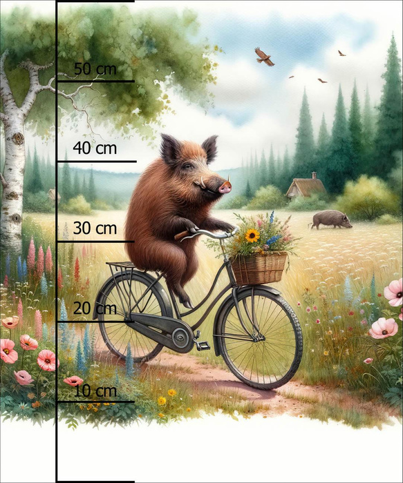 BOAR ON A BIKE PAT. 2 -  PANEL (60cm x 50cm) brushed knitwear with elastane ITY