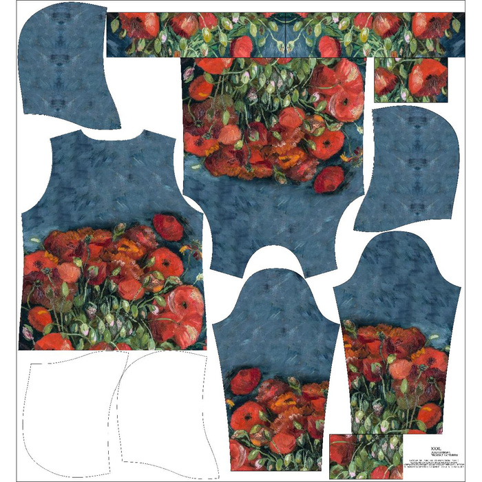 BLUZA DAMSKA (POLA) CLASSIC Z KAPTUREM - WAZON Z CZERWONYMI MAKAMI (Vincent van Gogh) - zestaw do uszycia XL
