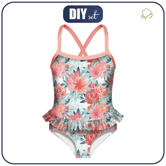 Girl's swimsuit - ROSES AND PEONIES pat. 2 - 122-128