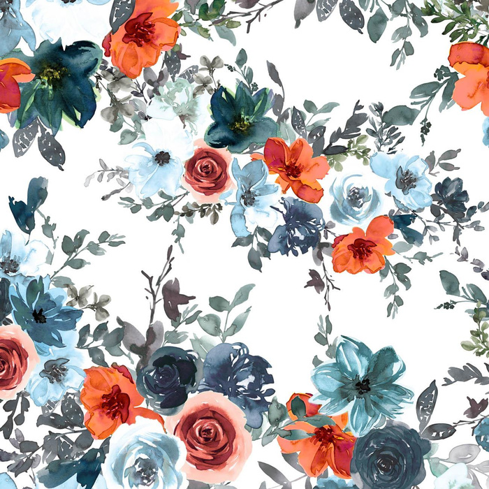 AQUARELL BLUMEN Ms. 2 / weiß - Baumwoll Webware