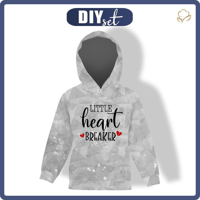 KID'S HOODIE (ALEX) - LITTLE HEART BREAKER (BE MY VALENTINE) / ICE  - looped knit fabric (146/152)