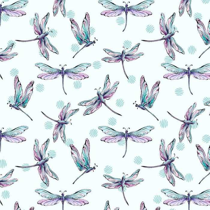 DRAGONFLIES pat. 2 (DRAGONFLIES AND DANDELIONS) - Cotton muslin