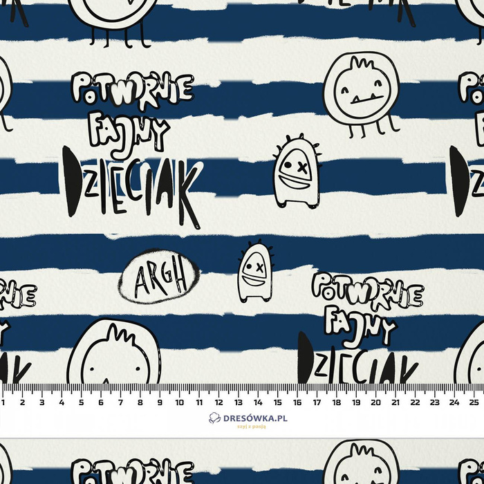 POTWORNIE FAJNY DZIECIAK / tmavě modré pruhy (ŠKOLNÍ KRESBY) - Jersey wiskozowy