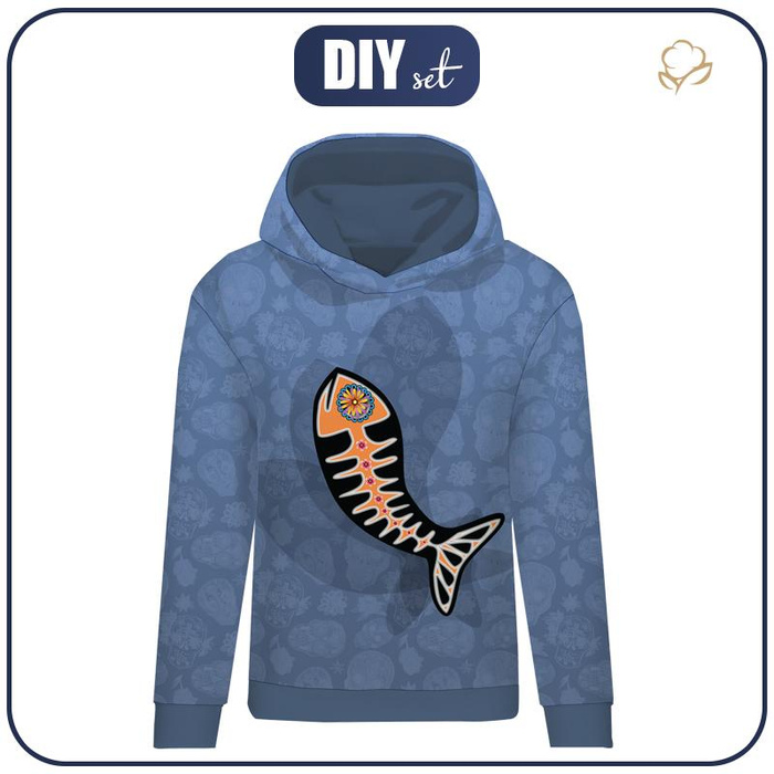 BLUZA DAMSKA (POLA) CLASSIC Z KAPTUREM - RYBA LUIS (DIA DE LOS MUERTOS) - dzianina pętelkowa XXXL