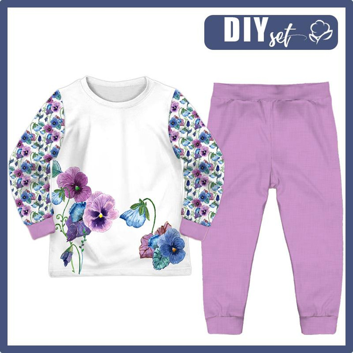 KINDERPYJAMAS "MIKI" - STIEFMÜTTERCHEN (BLÜHENDE WIESE) - Elastische Baumwoll Maschenware (146/152)