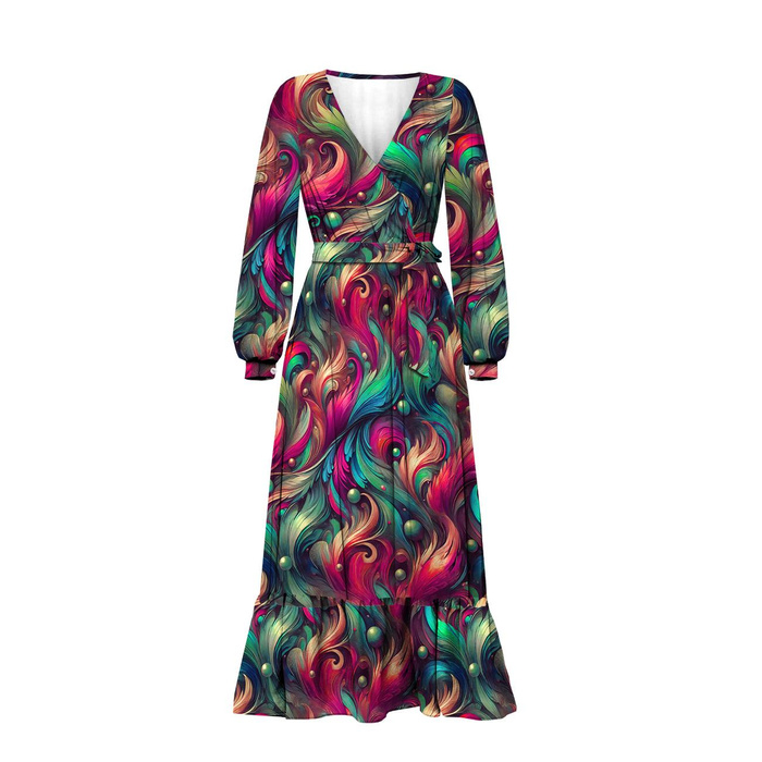 WRAP FLOUNCED DRESS ABELLA" S - COLORFUL FEATHER PINK  - sewing set 