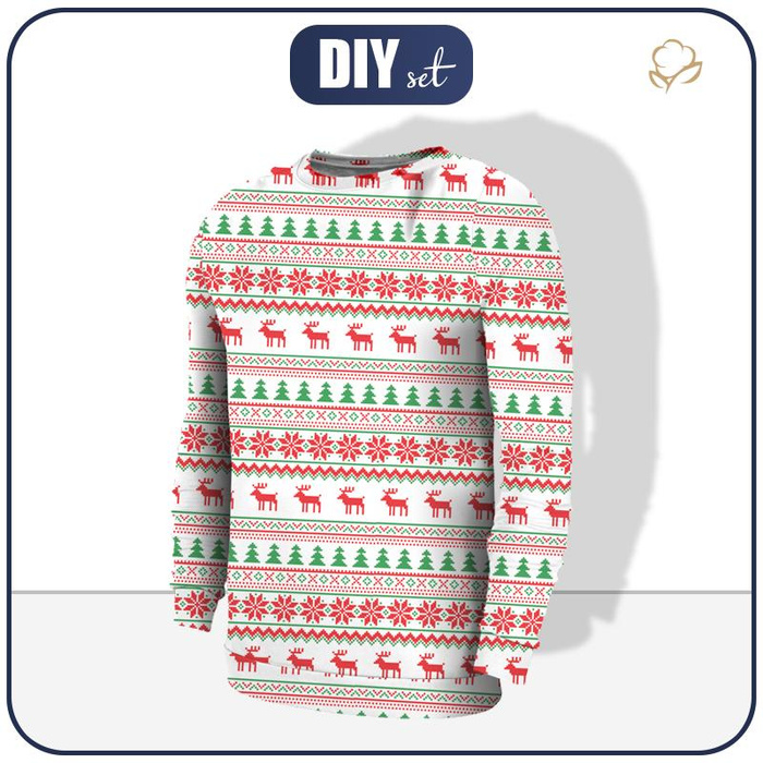 MEN’S SWEATSHIRT - REINDEERS PAT. 2 / red-green - Elastic brushed knit fabric L