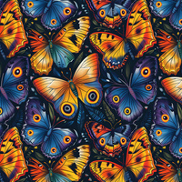 Butterfly & Flowers wz.7 - looped knit fabric with elastane ITY