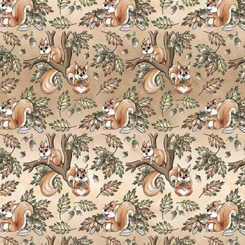 SQUIRRELS MIX (AUTUMN IN THE FOREST) - single jersey with elastane
