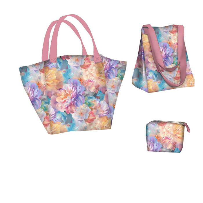 XL bag with in-bag pouch 2 in 1 - PASTEL FLOWERS WZ.19 - sewing set