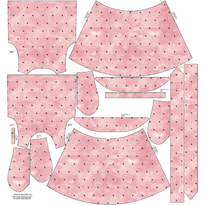 DRESS "EMMA" - SWALLOWS (minimal) / CAMOUFLAGE pat. 2 (rose quartz) - Viscose jersey with elastane XL