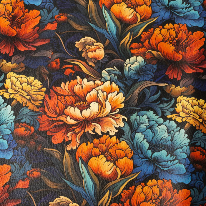 VINTAGE CHINESE FLOWERS PAT. 1 - thick pressed leatherette