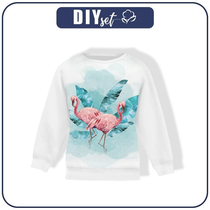 CHILDREN'S (NOE) SWEATSHIRT - FLAMINGOS pat. 2 / white - sewing set