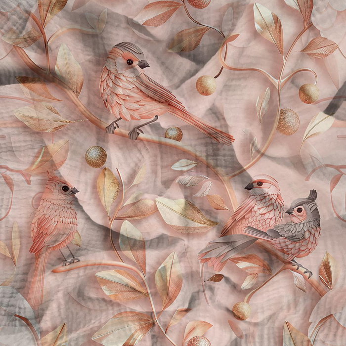 PINK BIRDS - Muślin bawełniany