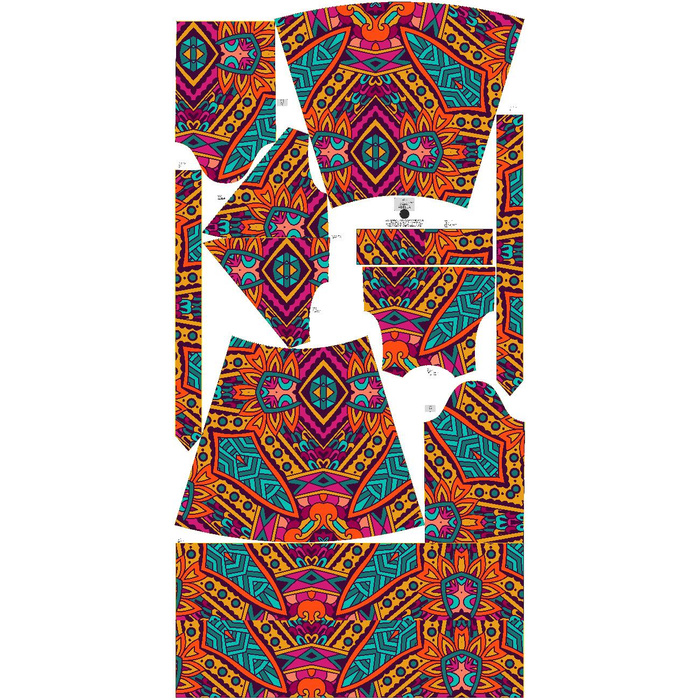 WRAP FLOUNCED DRESS (ABELLA) - COLORFUL MANDALA pat. 1 - sewing set XXL