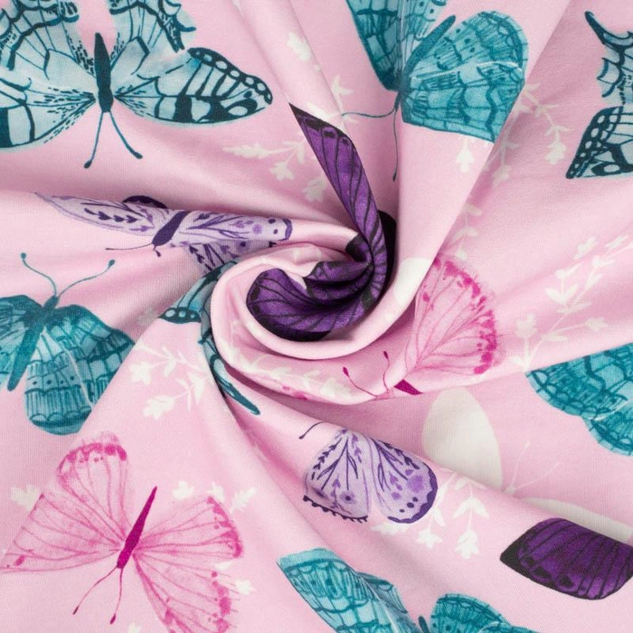 BUTTERFLIES PAT. 5 / pink (PURPLE BUTTERFLIES) - single jersey with elastane