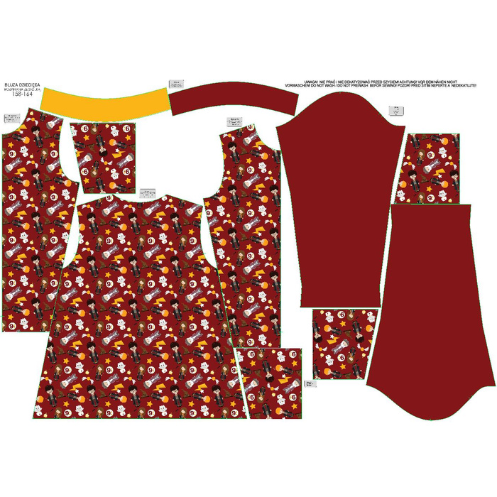 DZIECIĘCA BLUZA SPORTOWA (MAX) - MAGICZNI PRZYJACIELE wz. 3 (MAGICZNA SZKOŁA) / bordowy - dzianina funkcyjna (122/128)