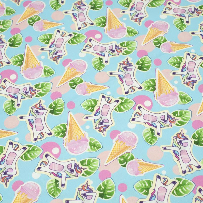 JEDNOROŻCE I LODY / błękitny - rychleschnoucí tkanina