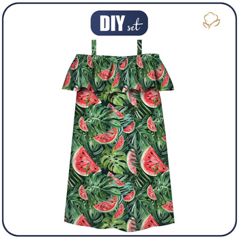 Bardot neckline dress (LILI) - WATERMELON wz.1 - sewing set - 98-104