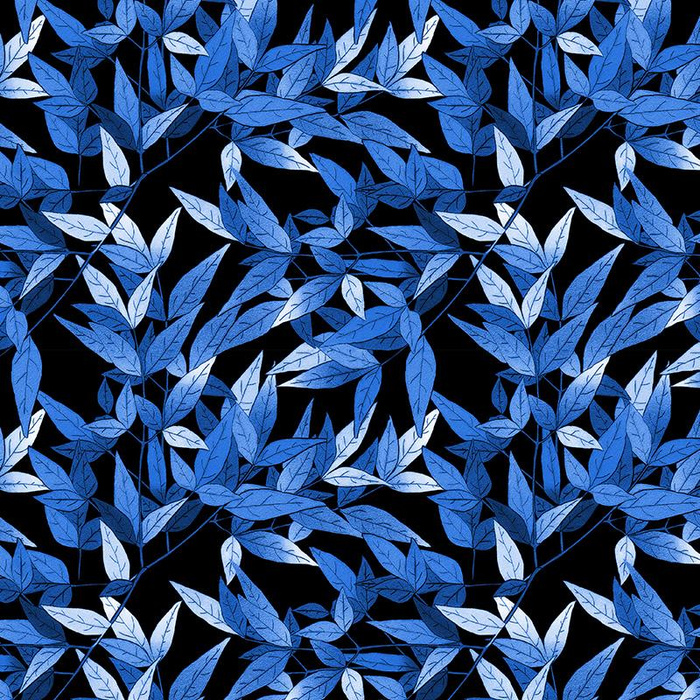 LEAVES pat. 7 (classic blue) / black  - Crepe