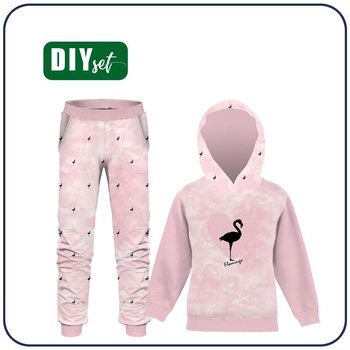 Children's tracksuit (OSLO) - FLAMINGO / CAMOUFLAGE pat. 2 (pale pink) - looped knit fabric (122/128)
