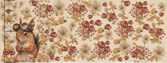 SQUIRREL STEAMPUNK FOREST - panoramic panel waterproof woven fabric (60cm x 155cm)