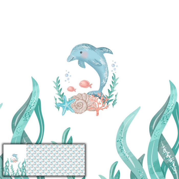 DOLPHIN pat. 3 (MAGICAL OCEAN) - SINGLE JERSEY PANORAMIC PANEL (60cm x 155cm)
