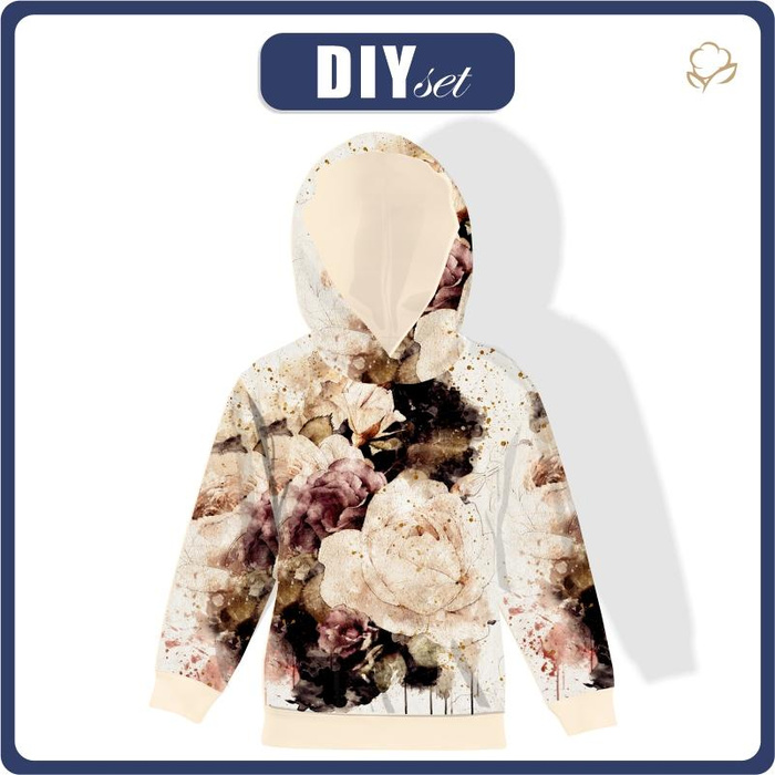 DZIECIĘCA BLUZA Z KAPTUREM (ALEX) - WATERCOLORS FLOWERS wz. 4 - dzianina pętelkowa (158/164)