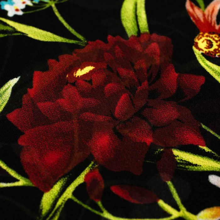 KWIATY NA ŁĄCE wz. 3 / czarny - szyfon