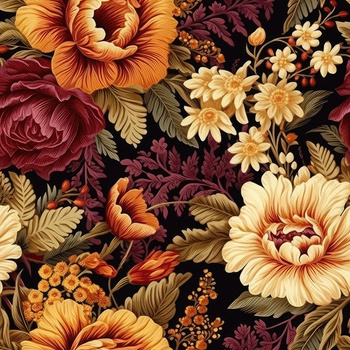 AUTUMN FLOWERS WZ. 5- single jersey z elastanem ITY