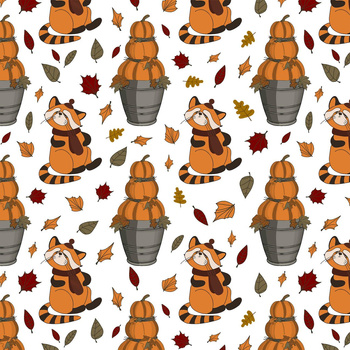 KLEINE PANDAS UND KÜRBIS SCHNEEMÄNNER / WEIß (HERBST DES KLEINEN PANDA)