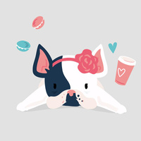 Hund mit Stirnband (J'adore Paris) / pfirsich - Paneel Sommersweat