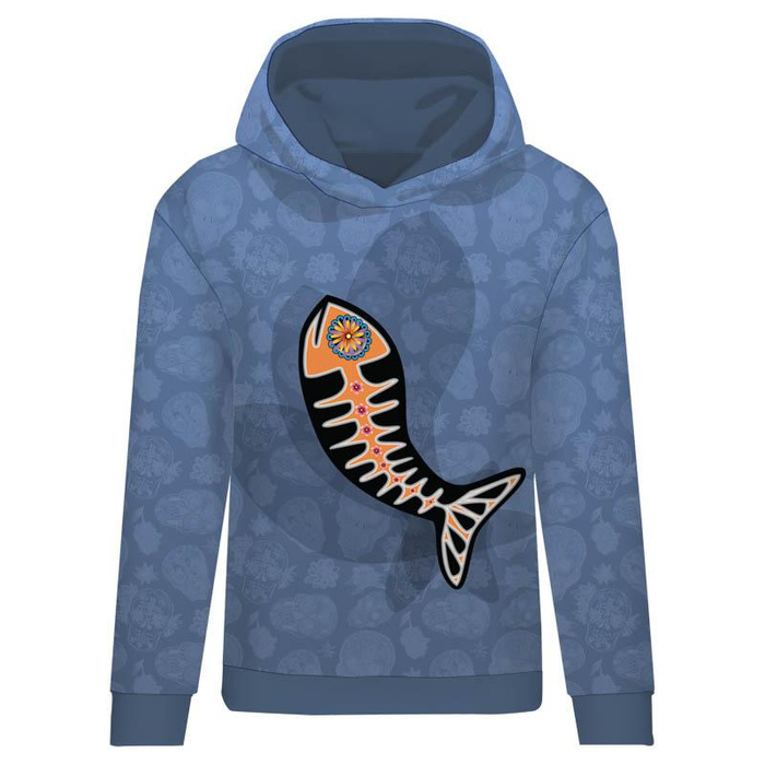 BLUZA DAMSKA (POLA) CLASSIC Z KAPTUREM - RYBA LUIS (DIA DE LOS MUERTOS) - dzianina pętelkowa XXXL