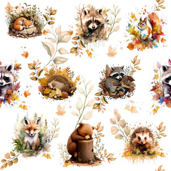 AUTUMN ANIMALS / white - Cotton muslin