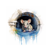 WATERCOLOR RAT - PANEL (60cm x 50cm) dzianina drapana z elastanem ITY