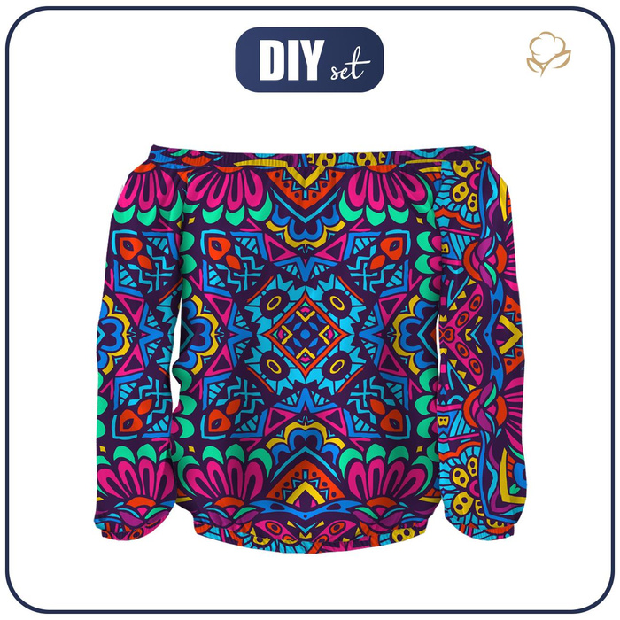 Carmenausschnitt Bluse (SOFIA) - GLASMALEREI m. 2 - Nähset XS