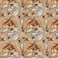 LEAVES AND ACORNS pat. 3 (AUTUMN IN THE FOREST) - Cotton woven fabric