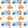 PUMPKINS ON THE PICKUP / LEAVES (PUMPKIN GARDEN) - Cotton woven fabric