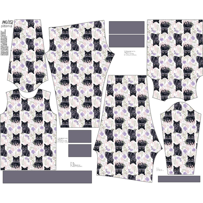 KINDERPYJAMAS "MIKI" - PASTEL BLACK CAT - Nähset (134/140)