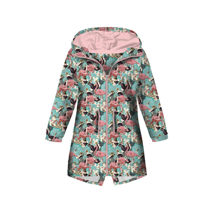 KIDS PARKA (ARIEL) - FLAMINGOS AND MONSTERAS - softshell (110/116)