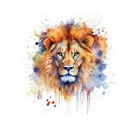 WATERCOLOR LION - panel (75cm x 80cm) brushed knitwear with elastane ITY
