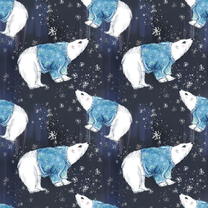 WHITE BEARS IN SWEATERS / navy (ENCHANTED WINTER) - Nylon fabric PUMI