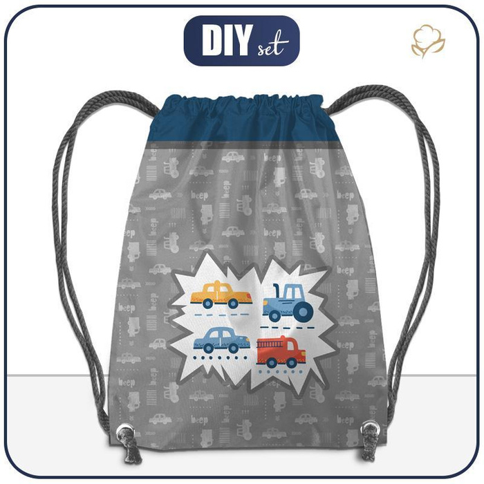 TURNBEUTEL - FAHRZEUGE m. 2 / weiß (ADVENTURE BEGINS) - groß