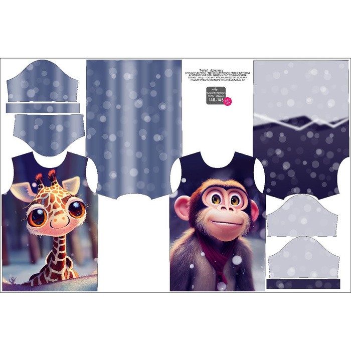 2-PACK - KID’S T-SHIRT - ANIMATED ANIMALS pat. 3 - sewing set (116/122)