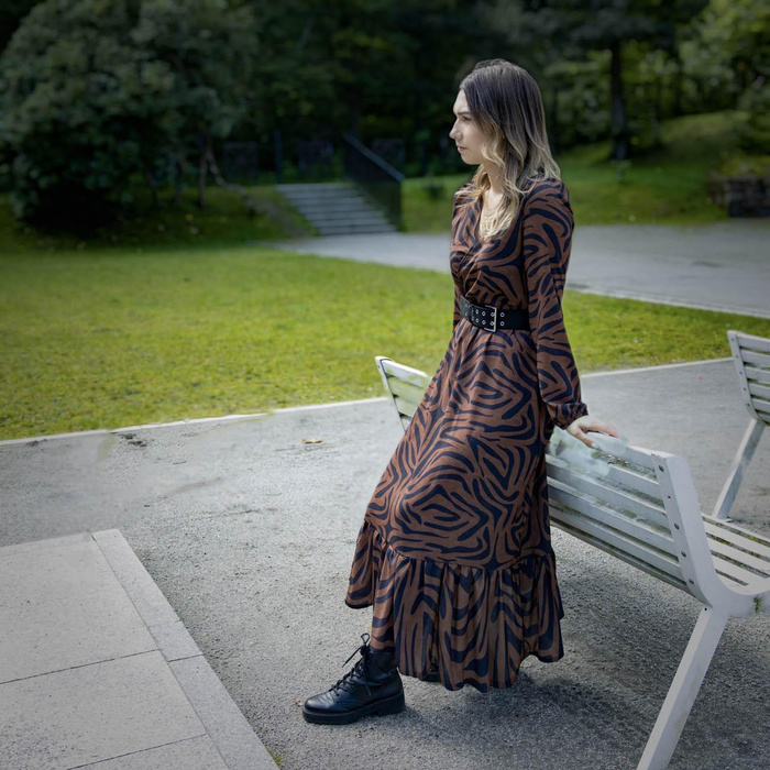 WRAP FLOUNCED DRESS "ABELLA" (XL)- ANIMAL SKIN pat.2 - sewing set 